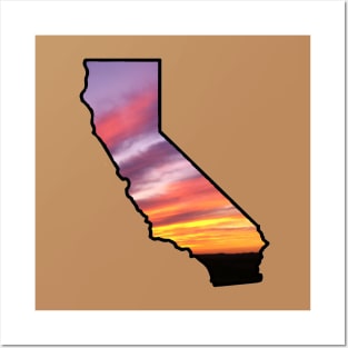 California Golden State Sunset Outline Posters and Art